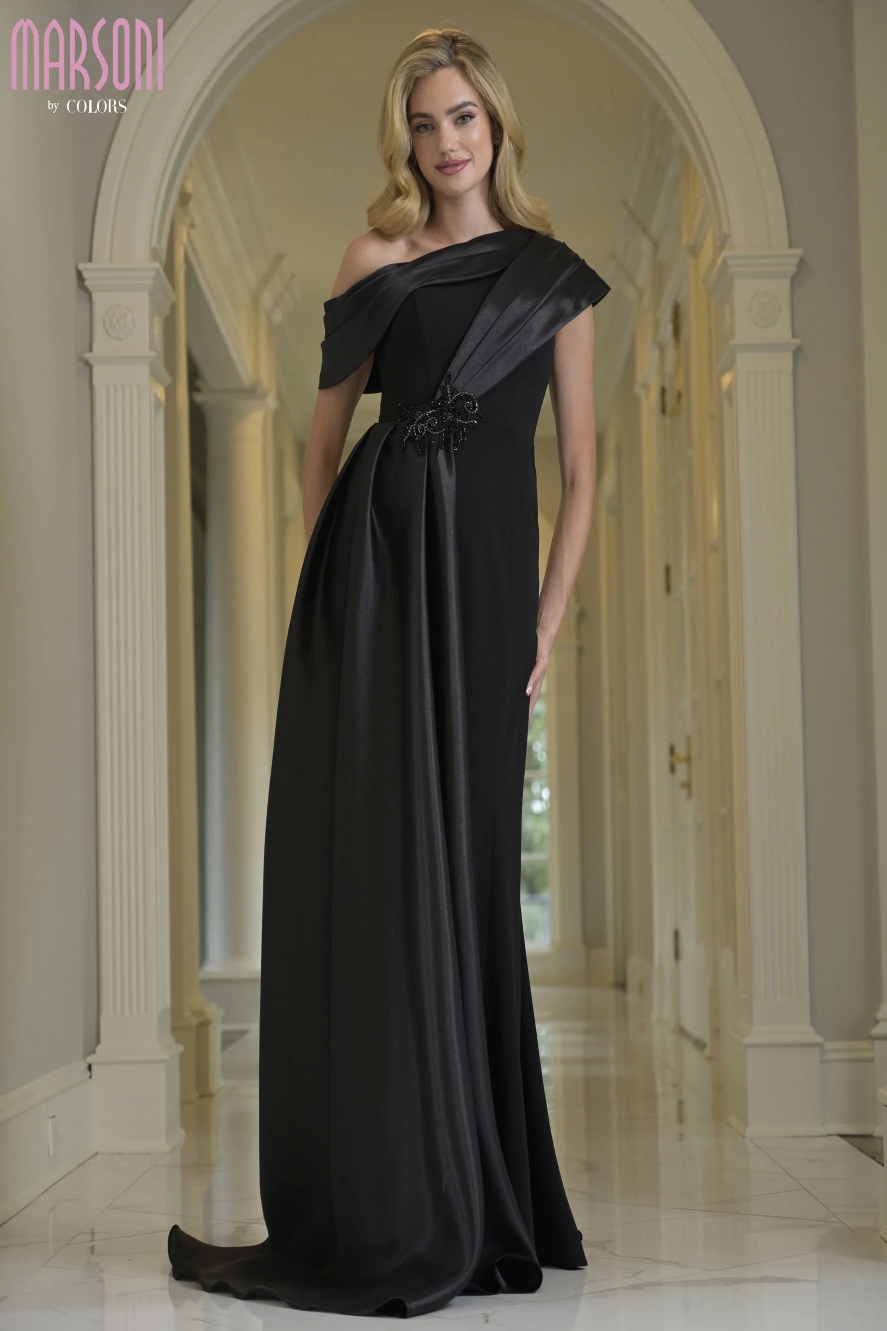 Off Shoulder Stretch Crepe Diamond Organza Gown | Lizzy's by Cathy