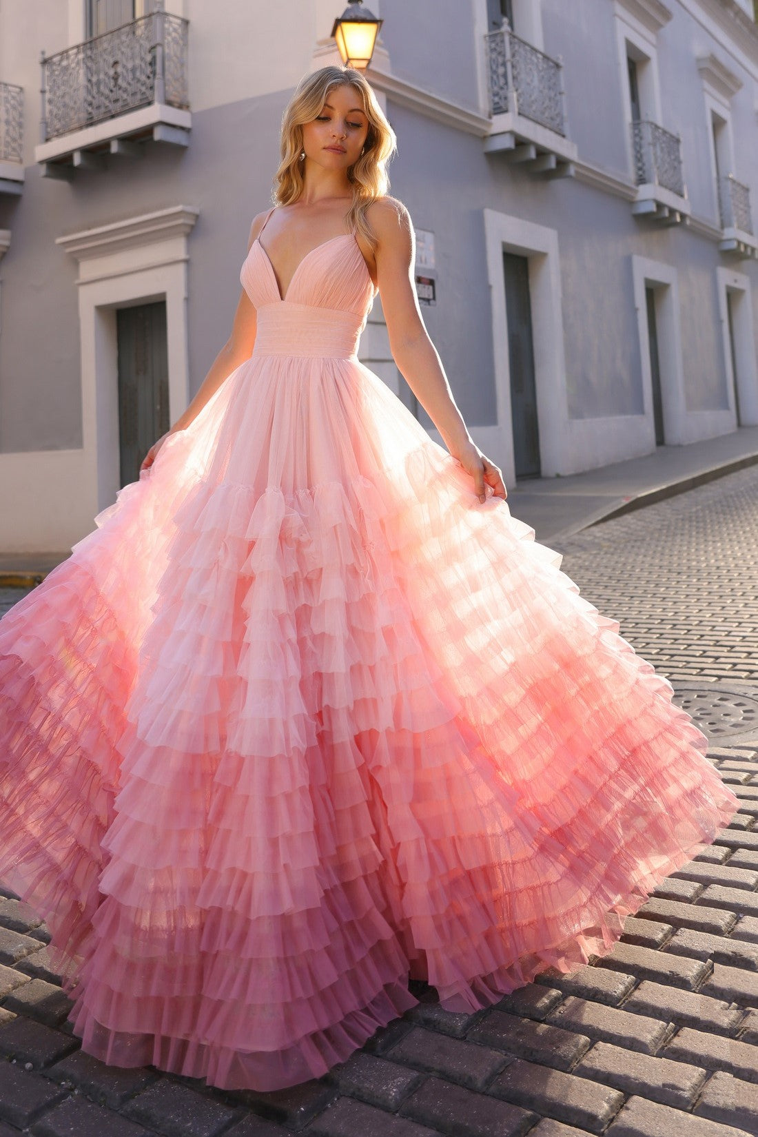 Ombre Layered Tulle Ballgown