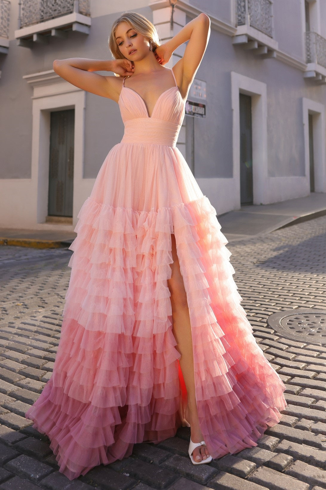 Ombre Layered Tulle Ballgown