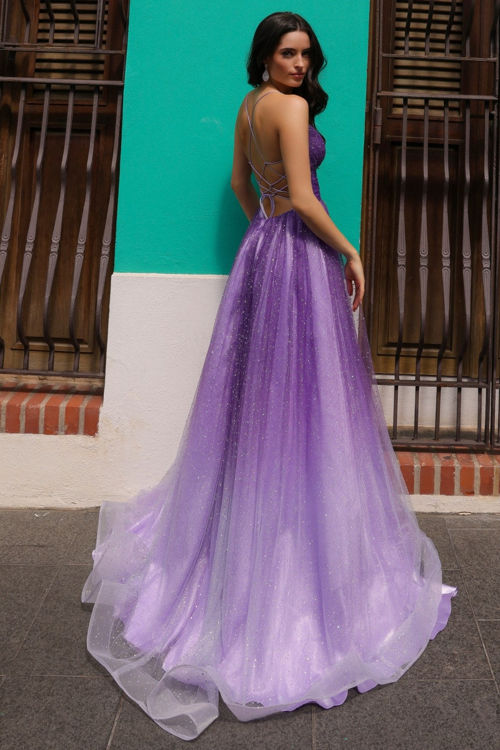Ombre Sparkle V-Neck Ballgown