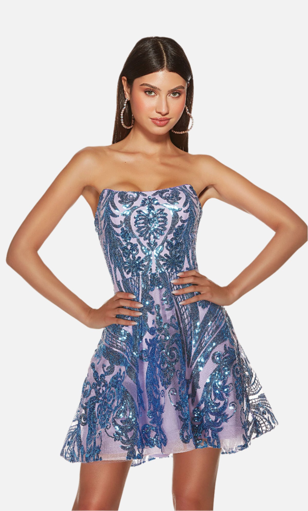 Paisley Sequin Strapless Short Dress
