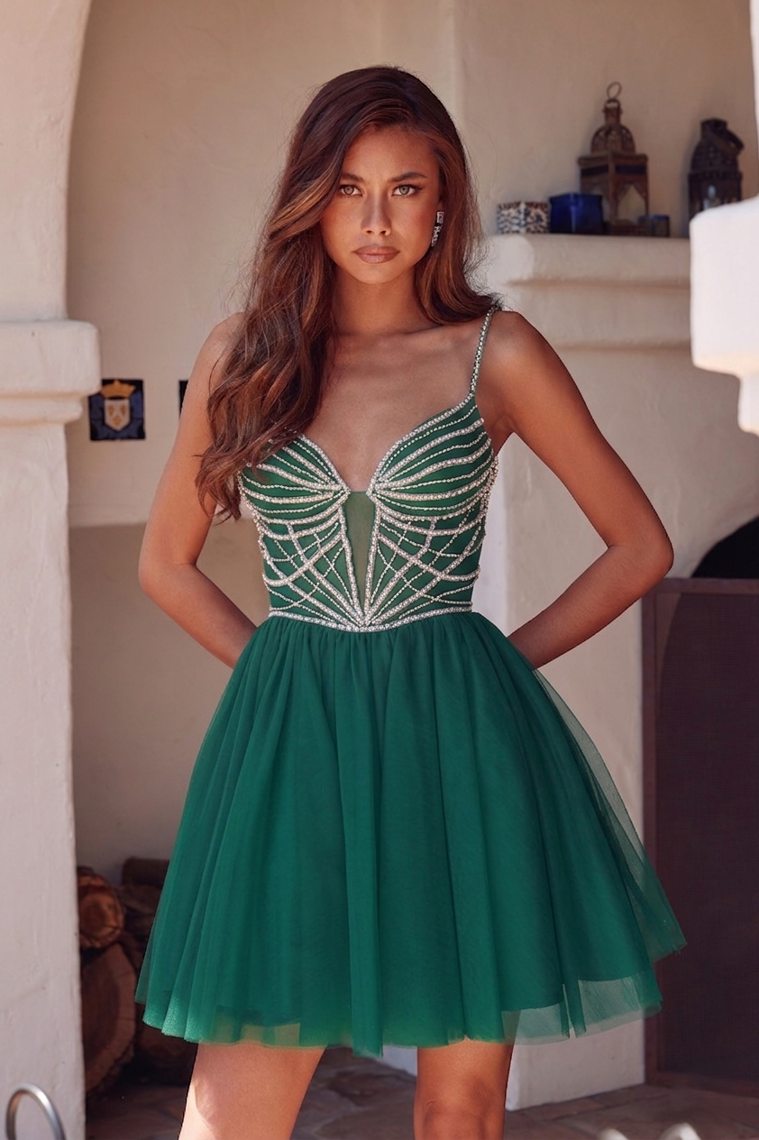 Pearl Embellished Short Tulle Dress