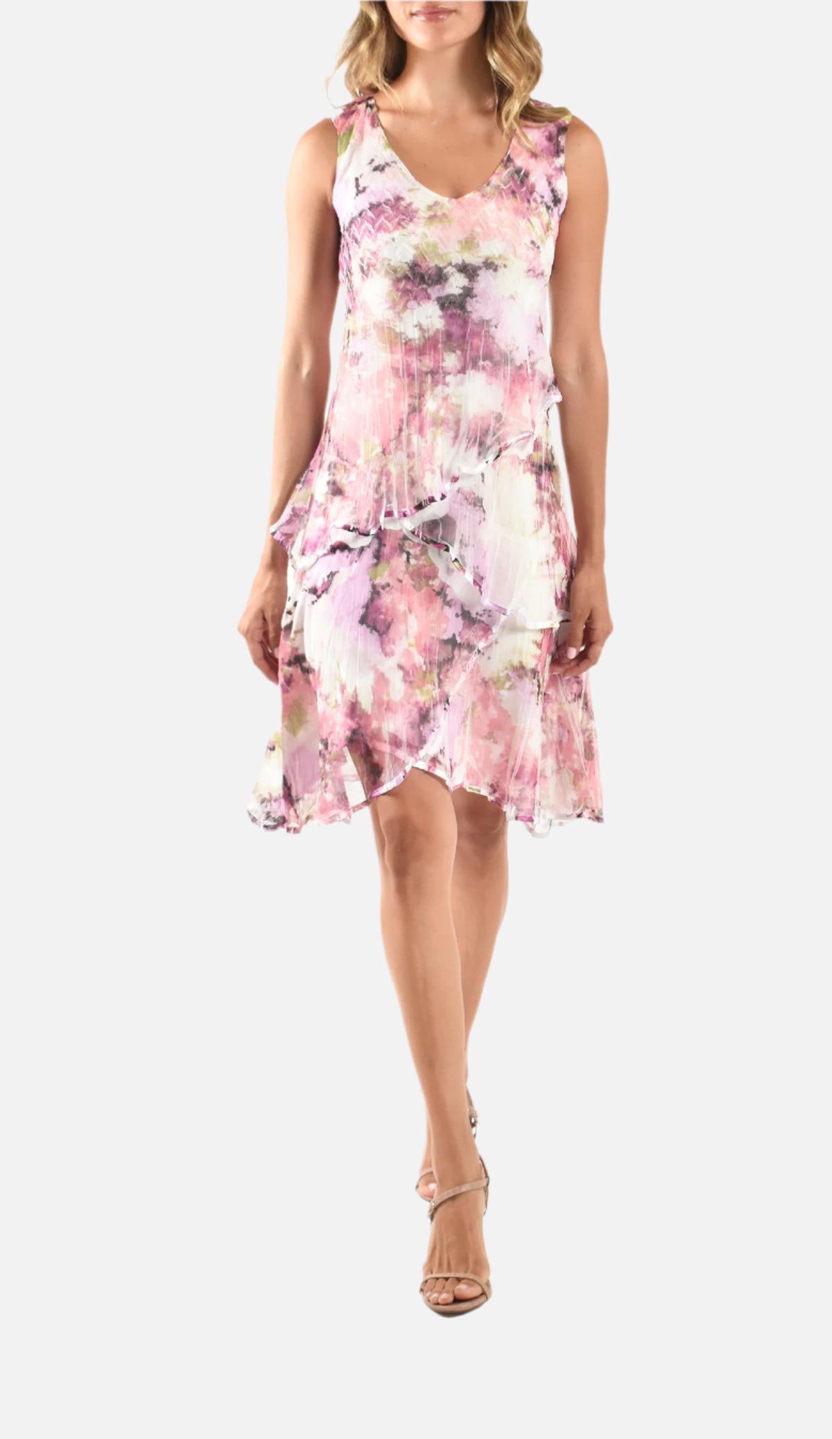 Pink Luminariat Layered V-Neck Sleeveless Dress