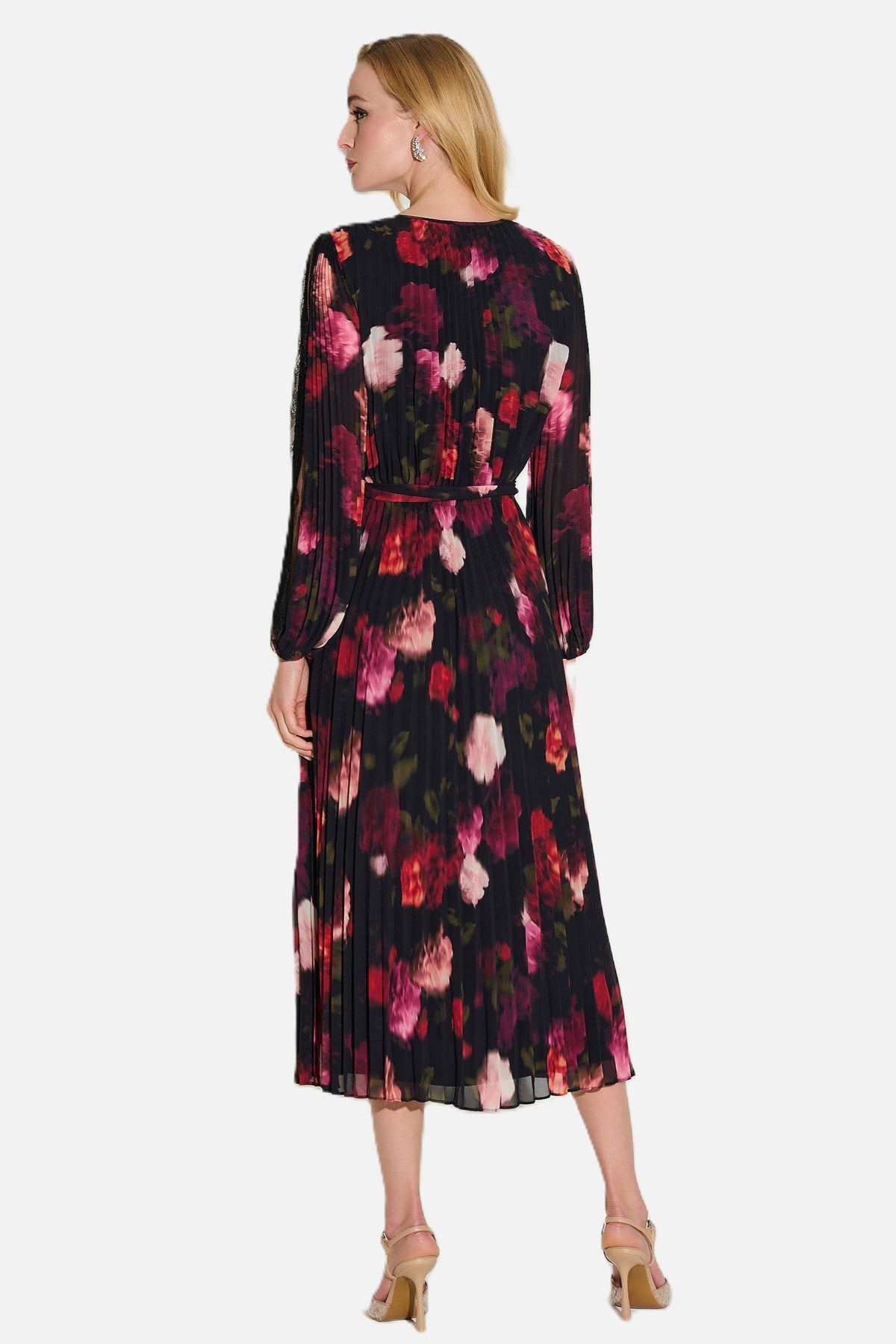 Pleated Chiffon Floral Fit & Flare Dress