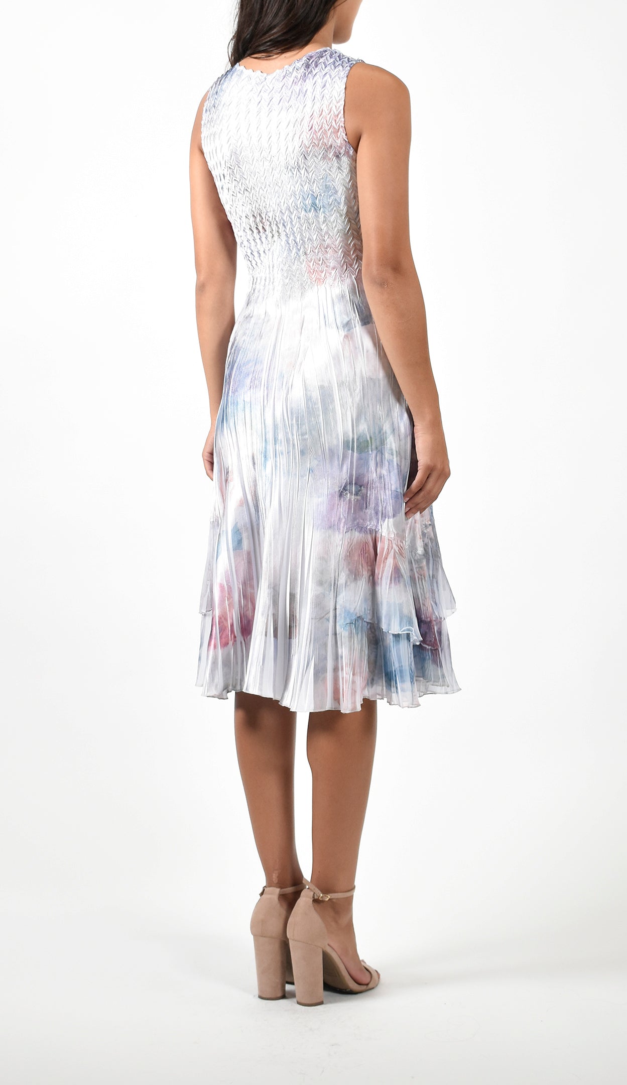 Pleated Pastel Floral Dress With Jacket