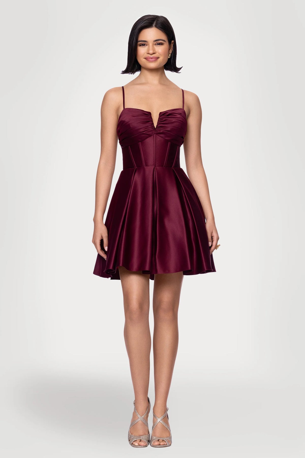 Pleated Sweetheart Short Satin Dress