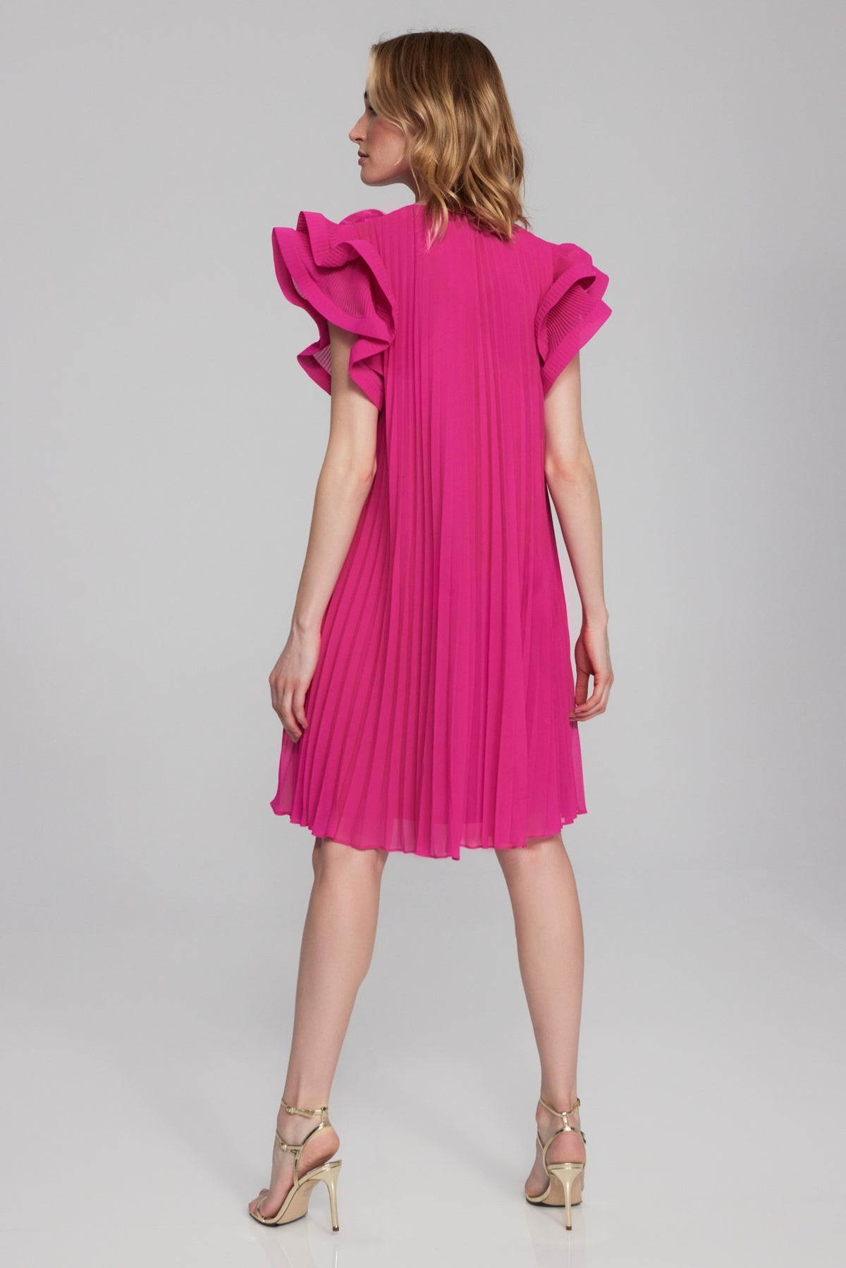 Pleated Swing Dress With Organza Floral Detail