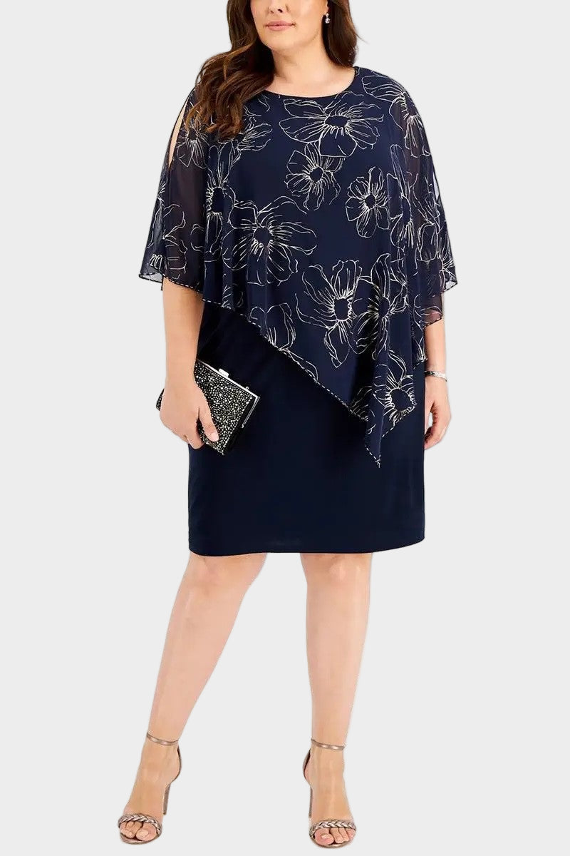 Curvy Asymmetric Chiffon Overlay Dress