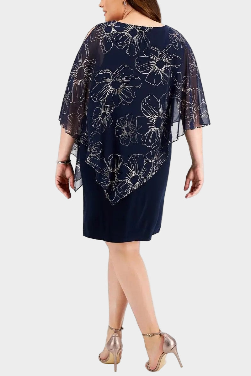 Curvy Asymmetric Chiffon Overlay Dress