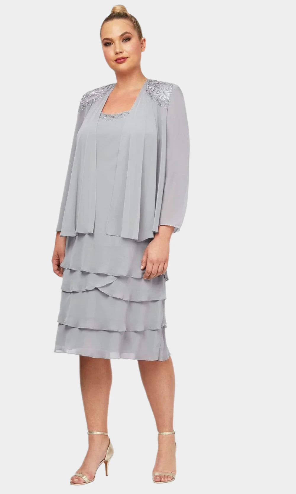 Curvy Tiered Dress with Beaded Jacket