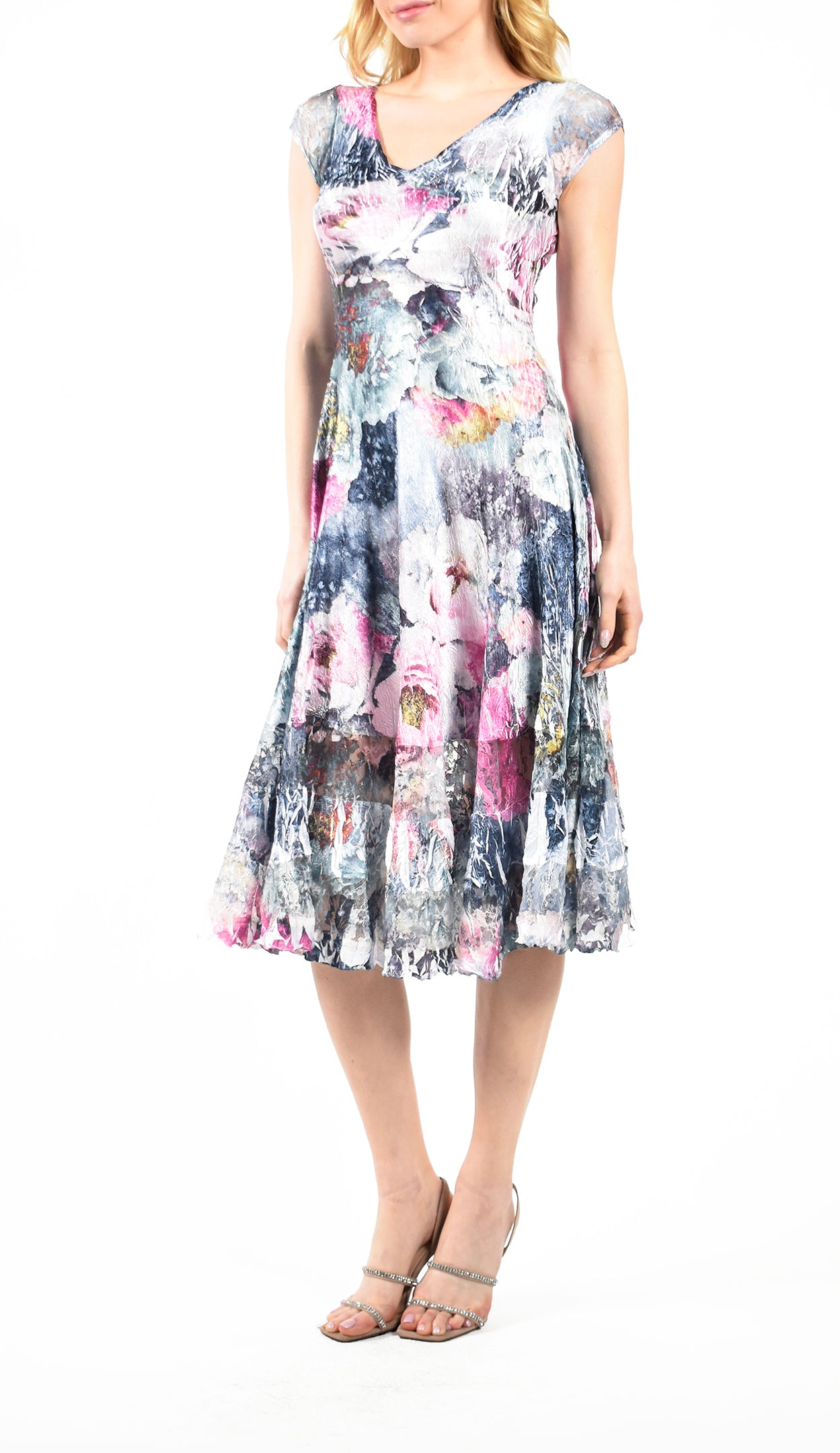 Rapture Rose Print Lace Cap Sleeve Dress