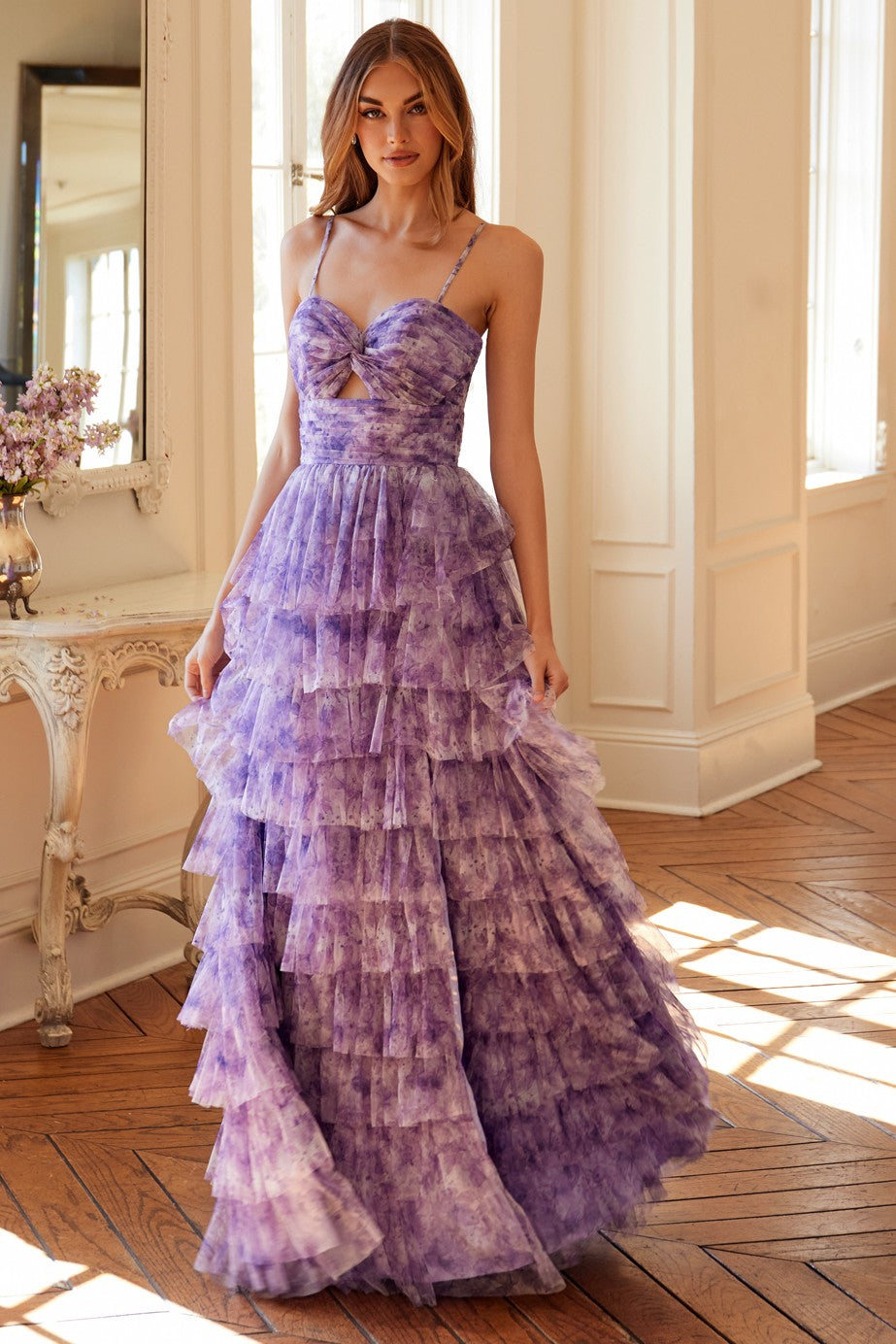 Romantic Layered Tulle Gown with Twisted Pleat Bodice