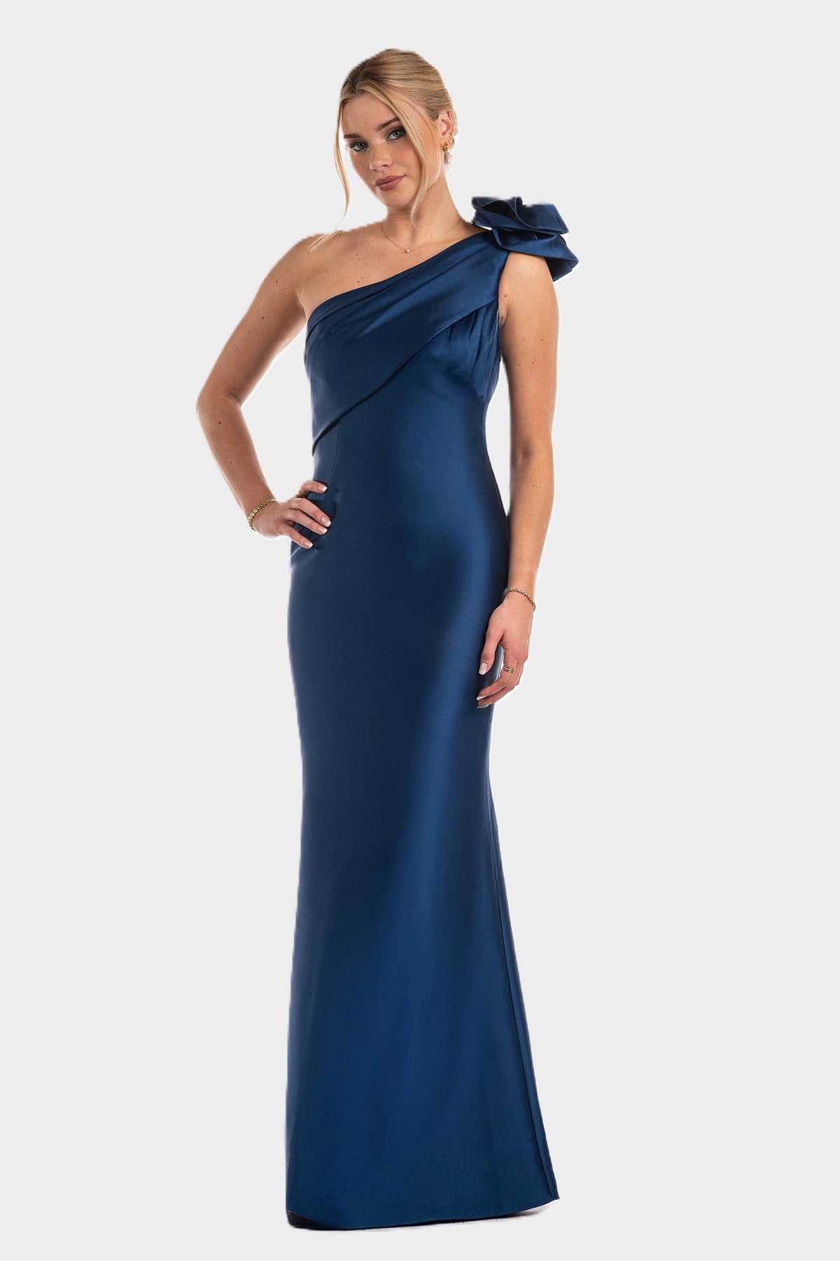 Rosette Detail One Shoulder Gown