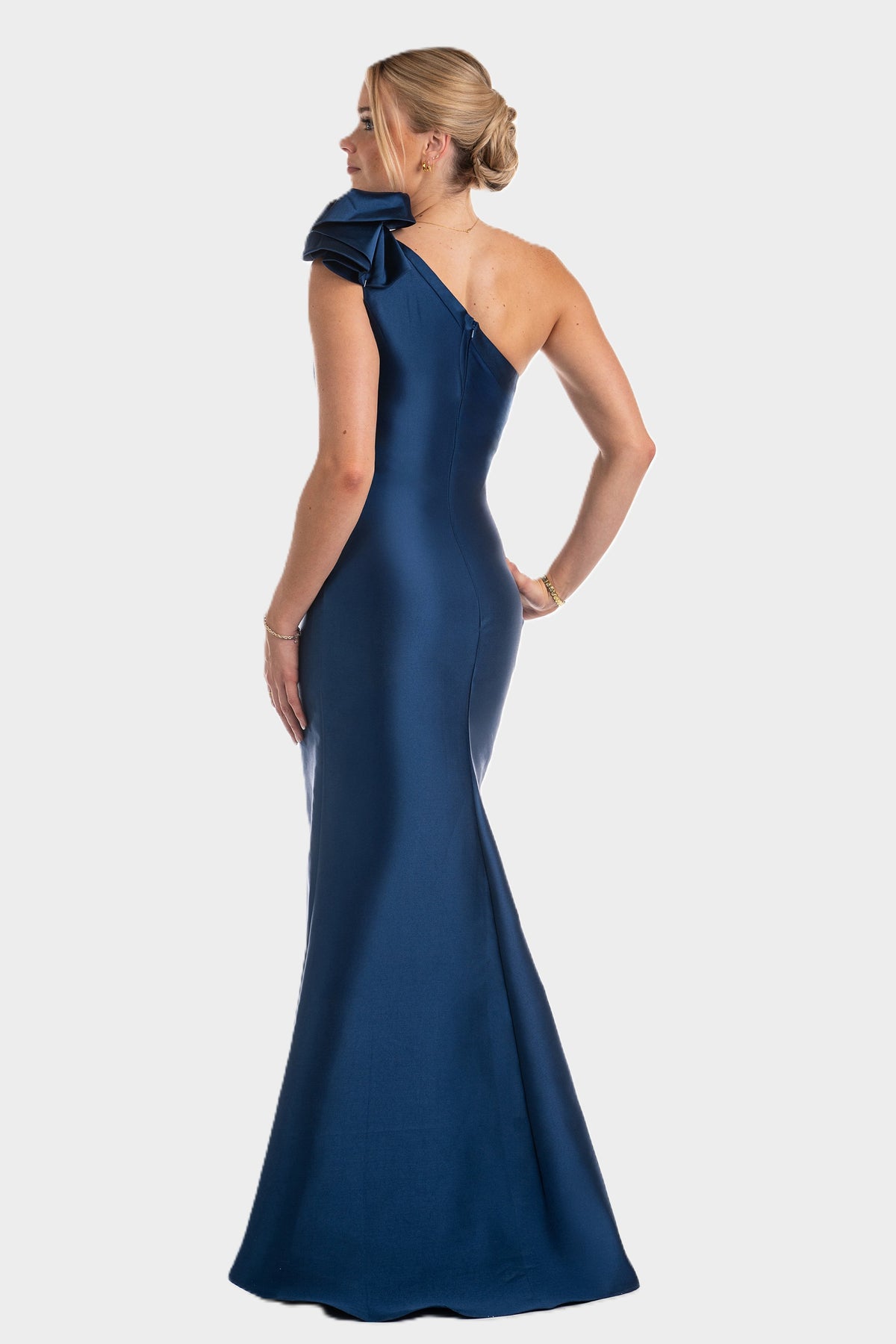 Rosette Detail One Shoulder Gown