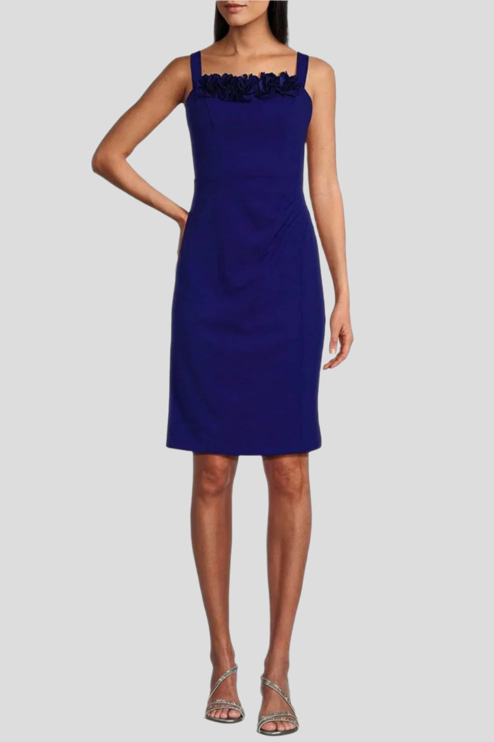 Rosette Square Neck Ruched Dress With Jacket