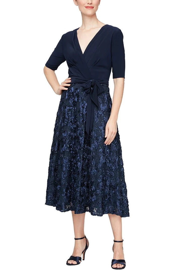 Rosettes & Lace Tea Length Dress | Lizzy's by Cathy Allan Rosettes & Lace Tea Length Dress | Lizzy's by Cathy Allan