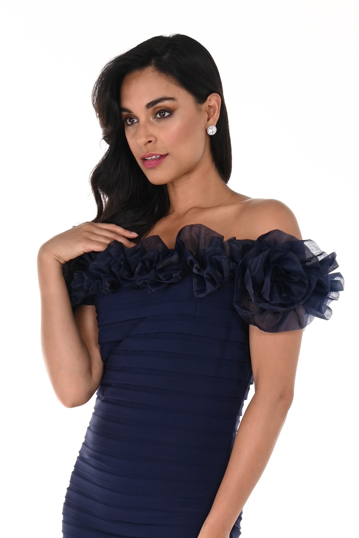Ruffled Off Shoulder Bandage Pleat Dress