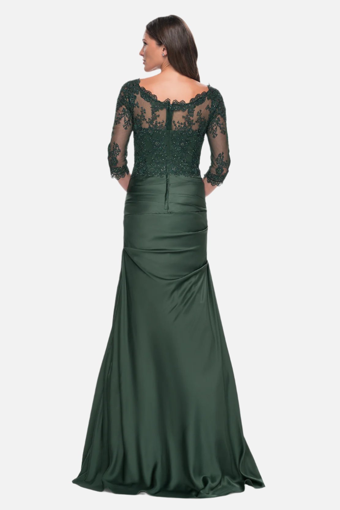 Satin and Lace Illusion Off Shoulder Gown