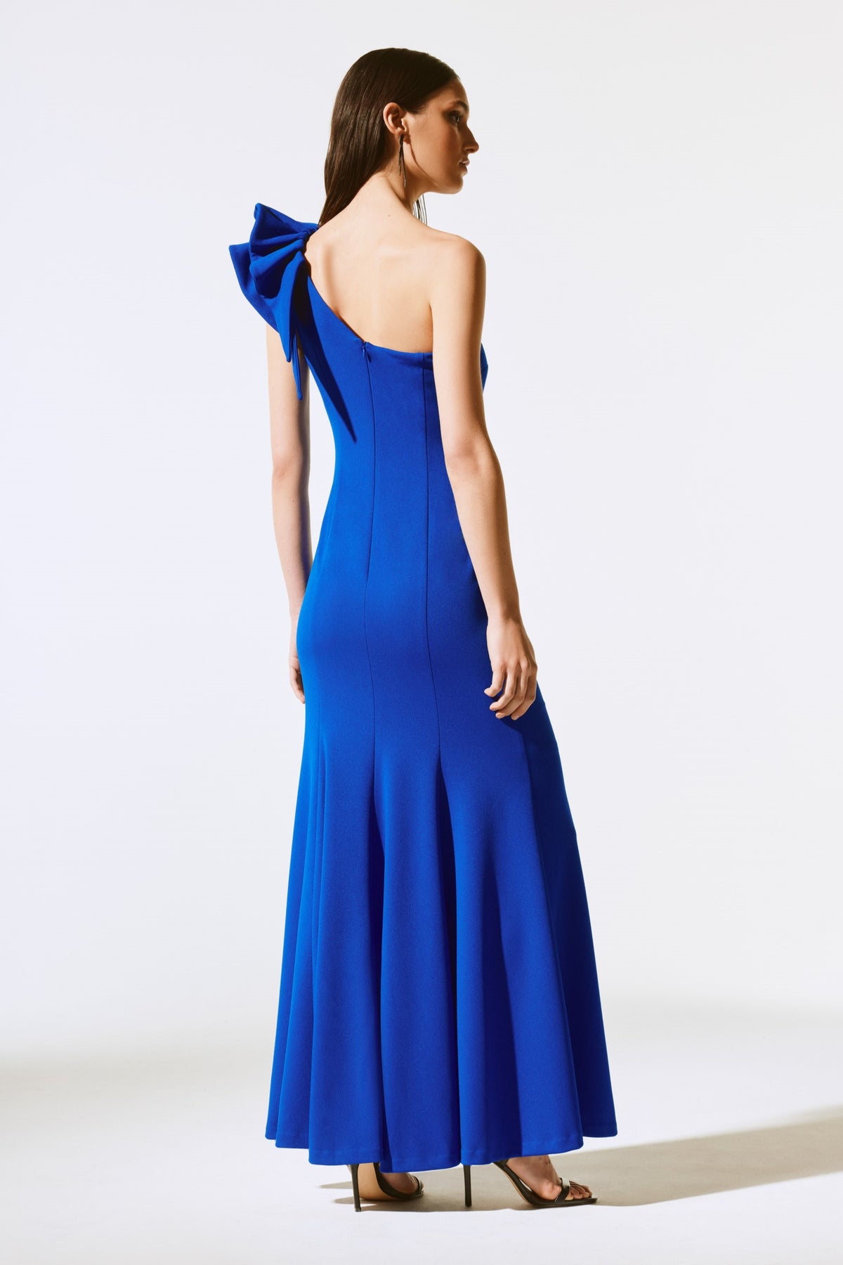 Scuba Crepe Ruffled One-Shoulder Gown