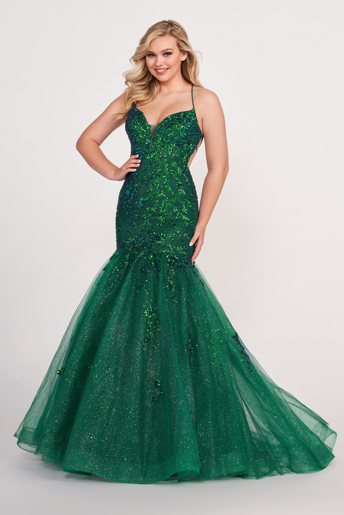 Sequin Deep V-Neck Mermaid Gown