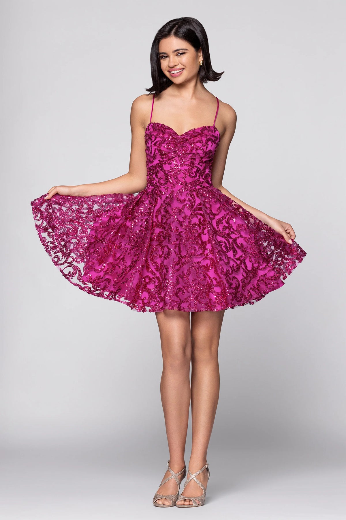 Sequin Embellished Short Corset-Back Dress