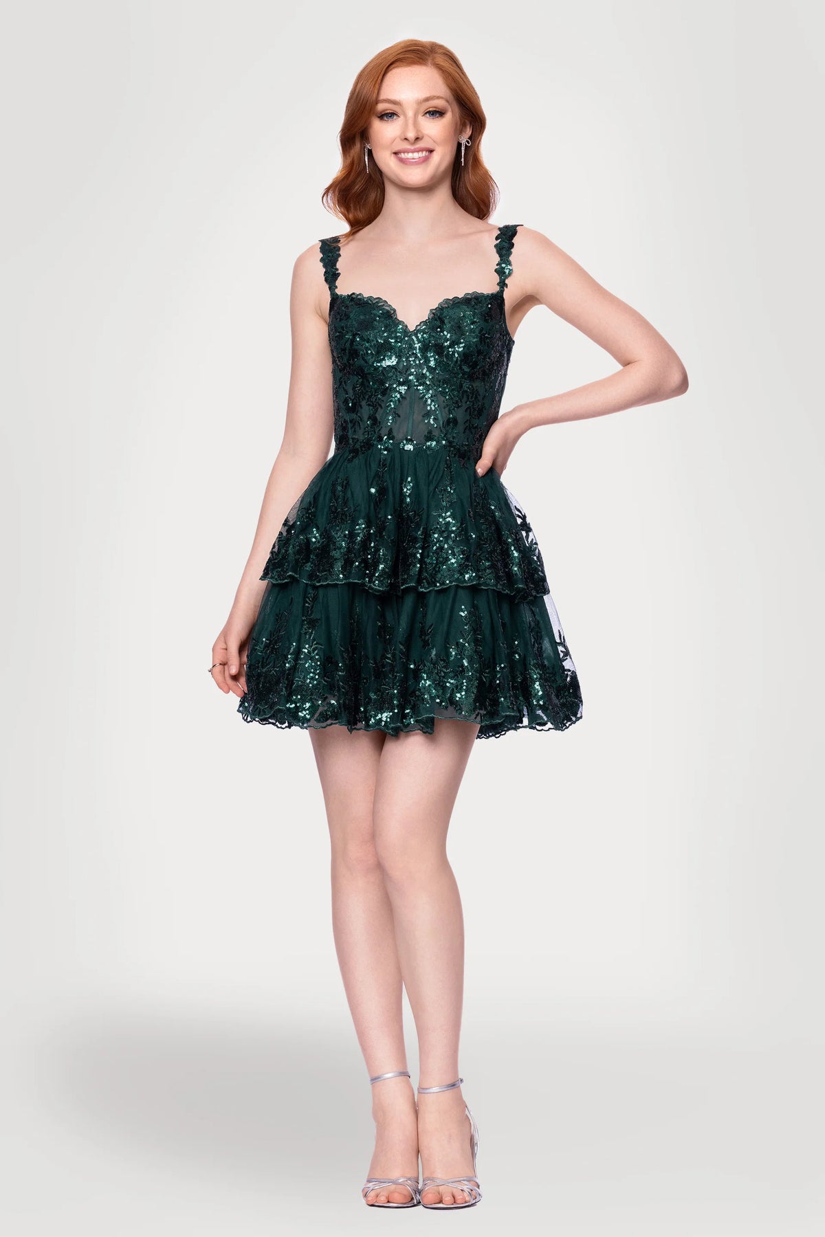 Sequin Embroidered Tiered Short Dress