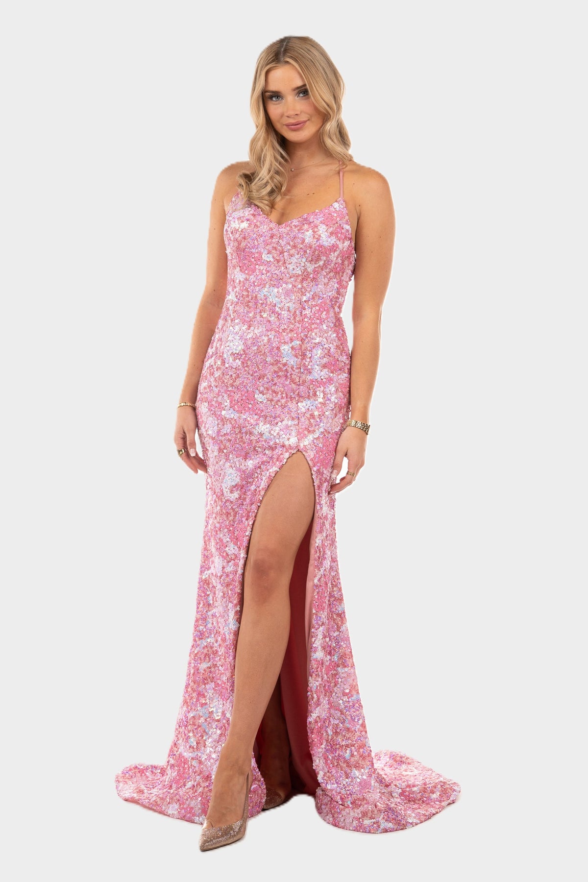 Sequined High Slit Fitted Gown