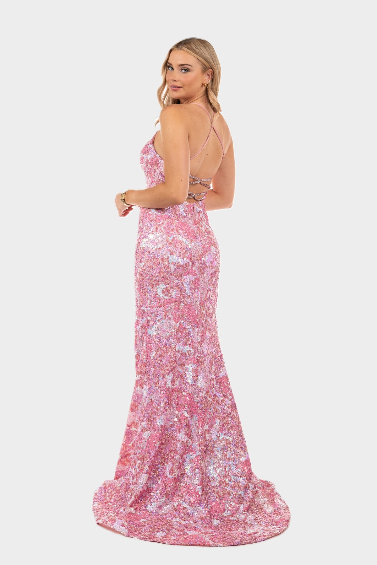 Sequined High Slit Fitted Gown
