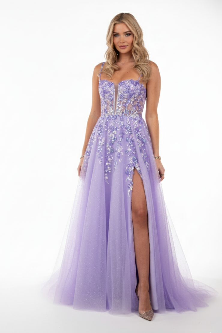 Sequined Illusion Corset Tulle Gown