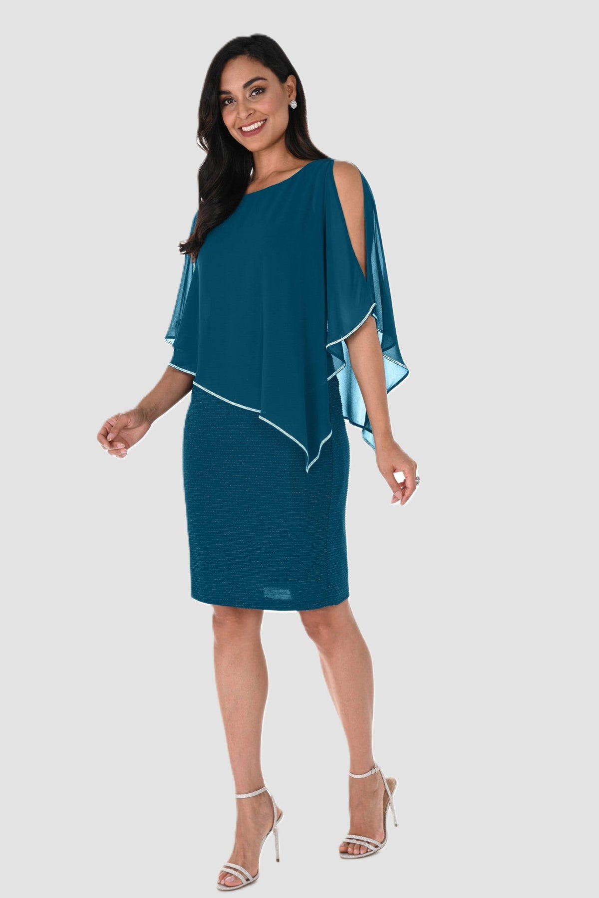 Shimmer Knit Dress with Chiffon Overlay - Jade