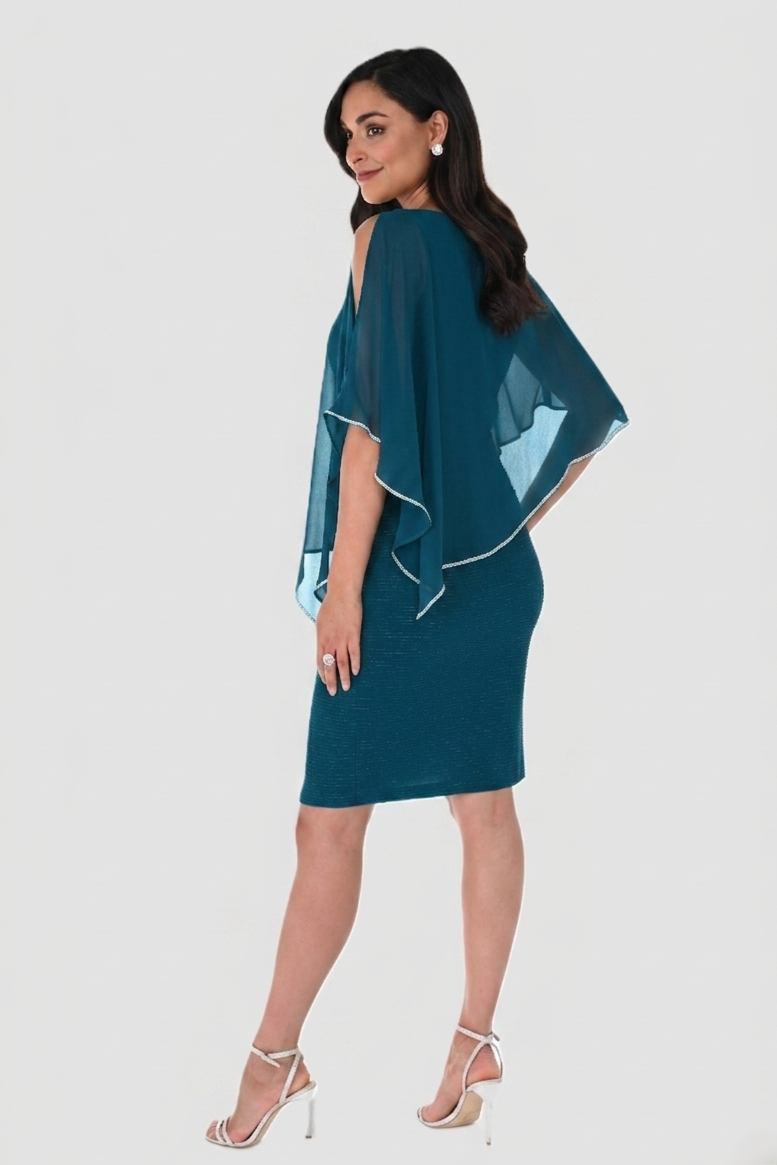 Shimmer Knit Dress with Chiffon Overlay - Jade