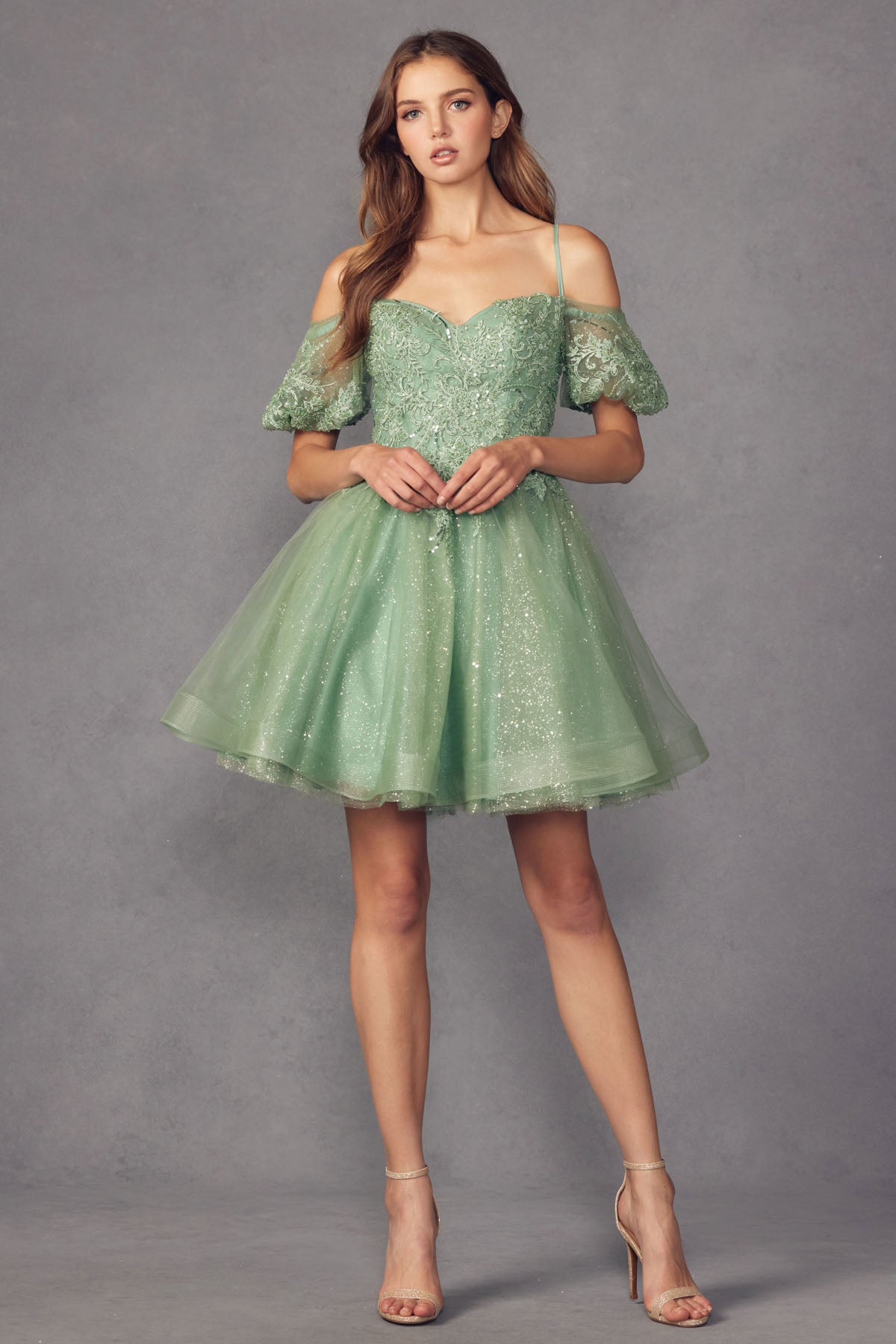 Shimmer Tulle Off Shoulder Dress