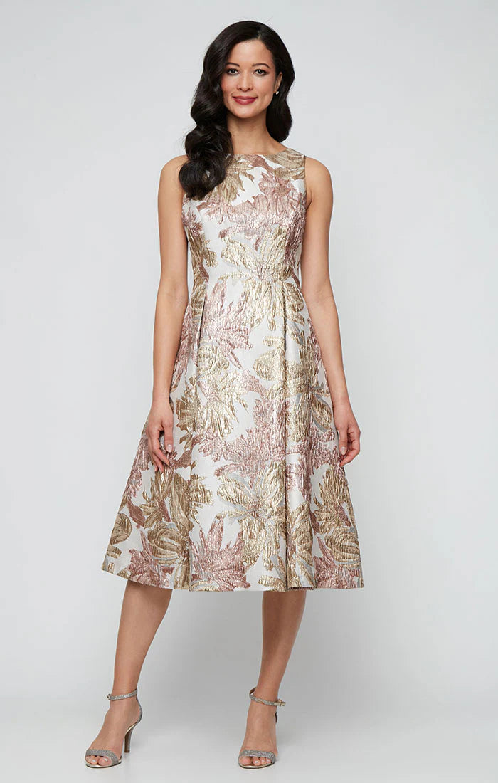 Shimmery Floral Brocade A-Line Midi Dress