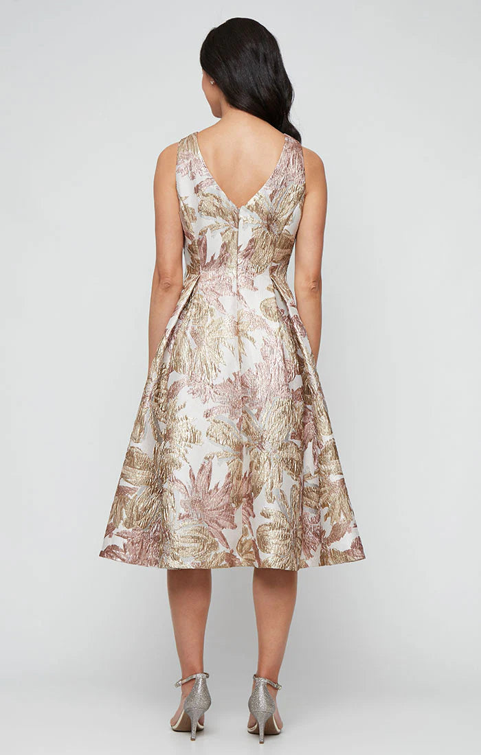 Shimmery Floral Brocade A-Line Midi Dress