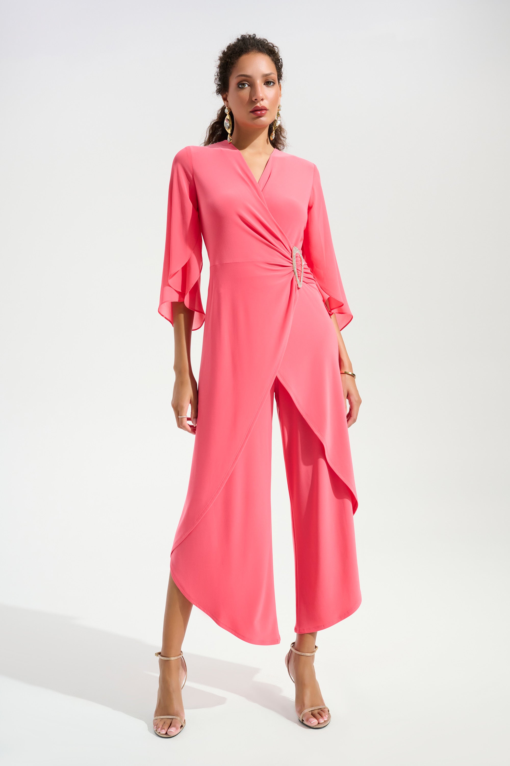 Silky Knit Culotte Jumpsuit with Chiffon Tulip Sleeves | Lizzy's