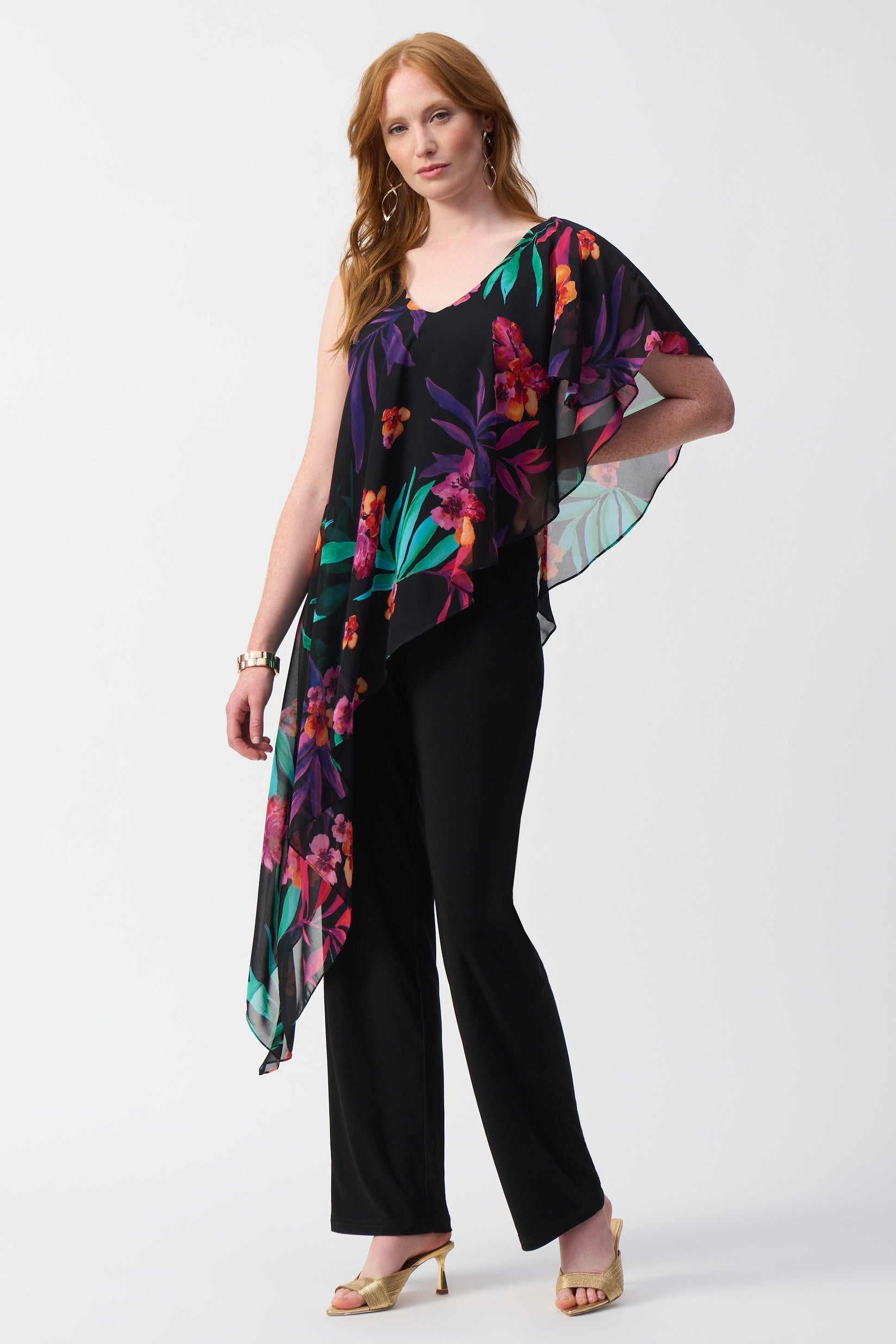 Catania | Navy Flared-Leg Jumpsuit With Chiffon Cape main image 1