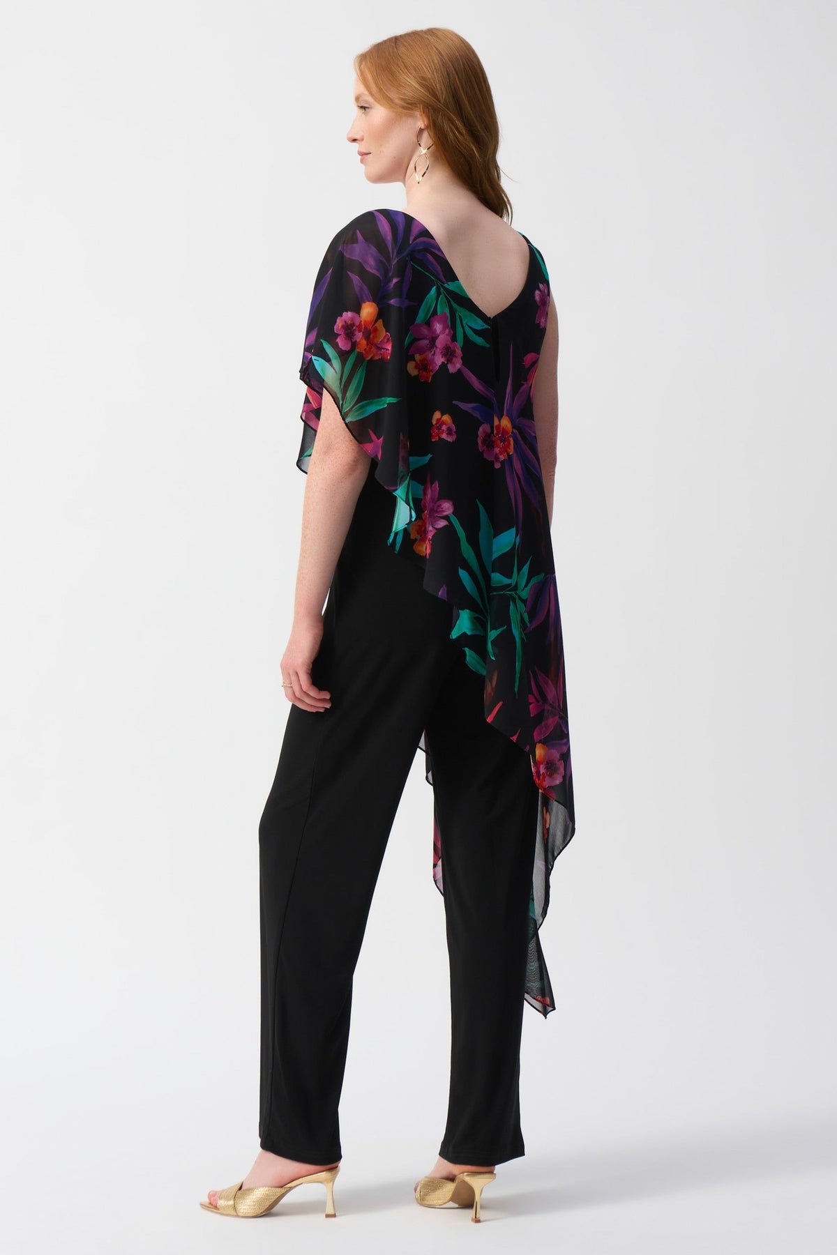 Silky Knit Jumpsuit with Tropical Chiffon Overlay