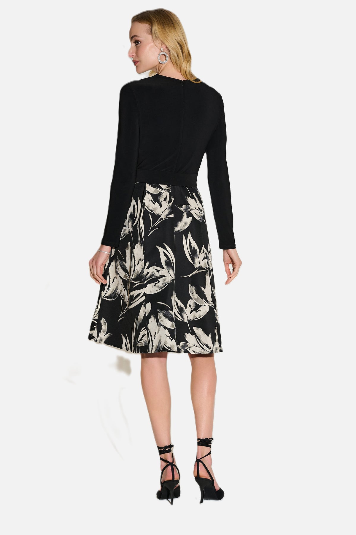 Silky Knit and Floral Jacquard Flared Dress