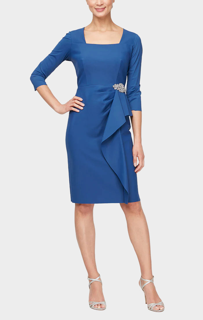 Square Neck Contour Short Dress with Cascading Ruffle