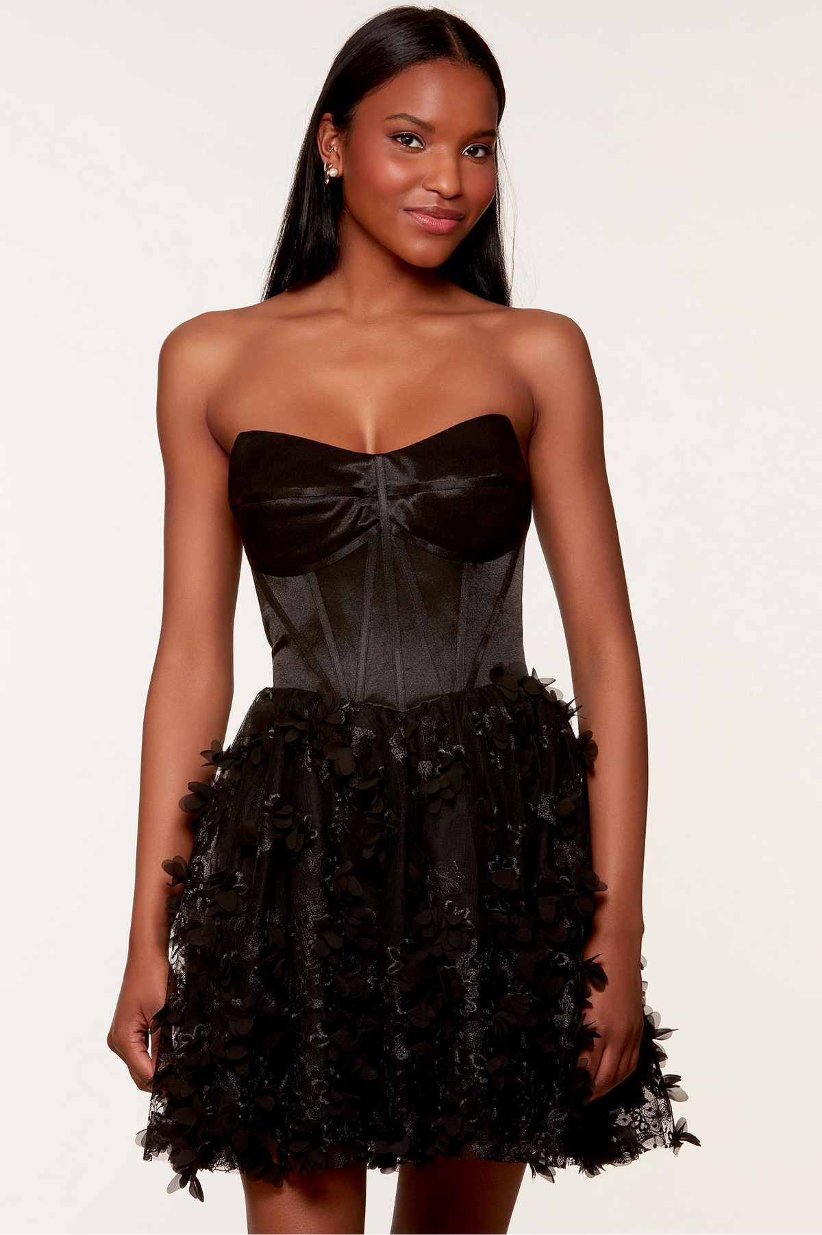 Strapless 3D Floral Corset Short Dress