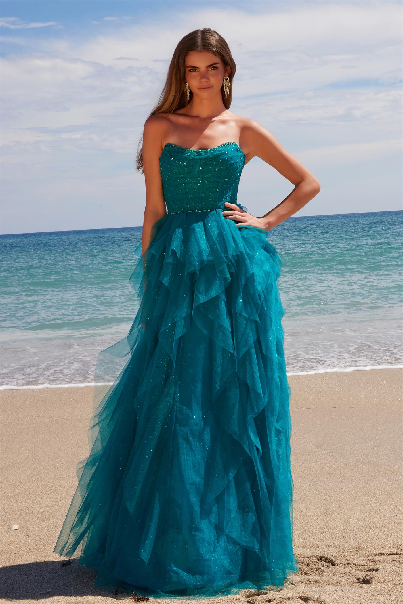 Strapless Corset Ballgown with Cascading Ruffles