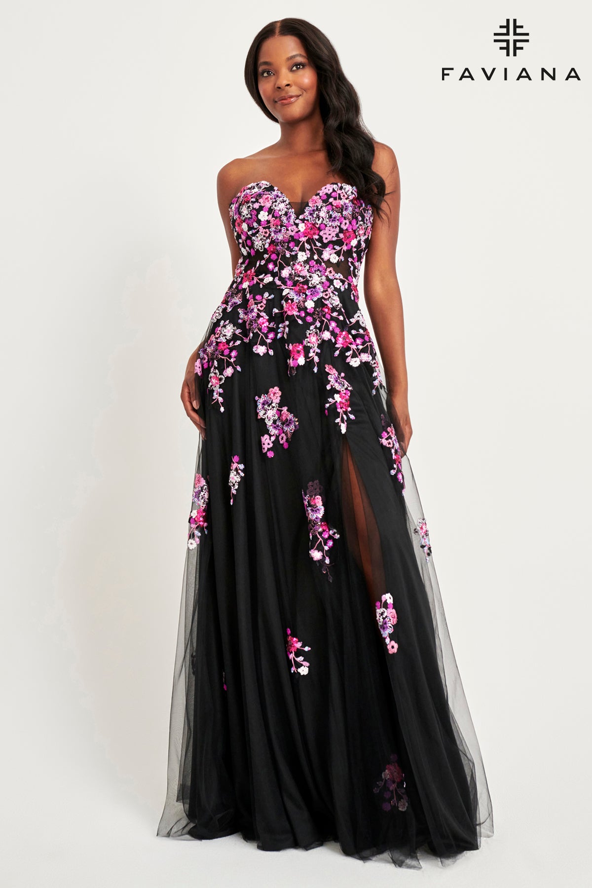 Strapless Corset Gown With Sequin Floral Appliques