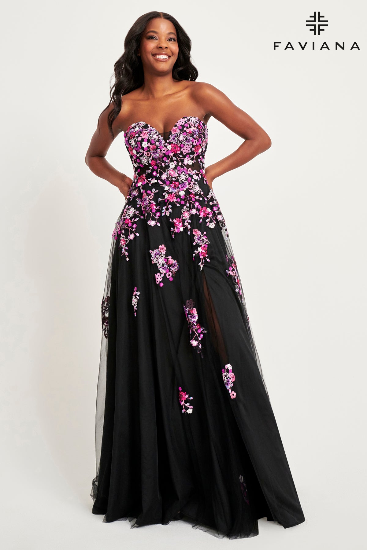 Strapless Corset Gown With Sequin Floral Appliques