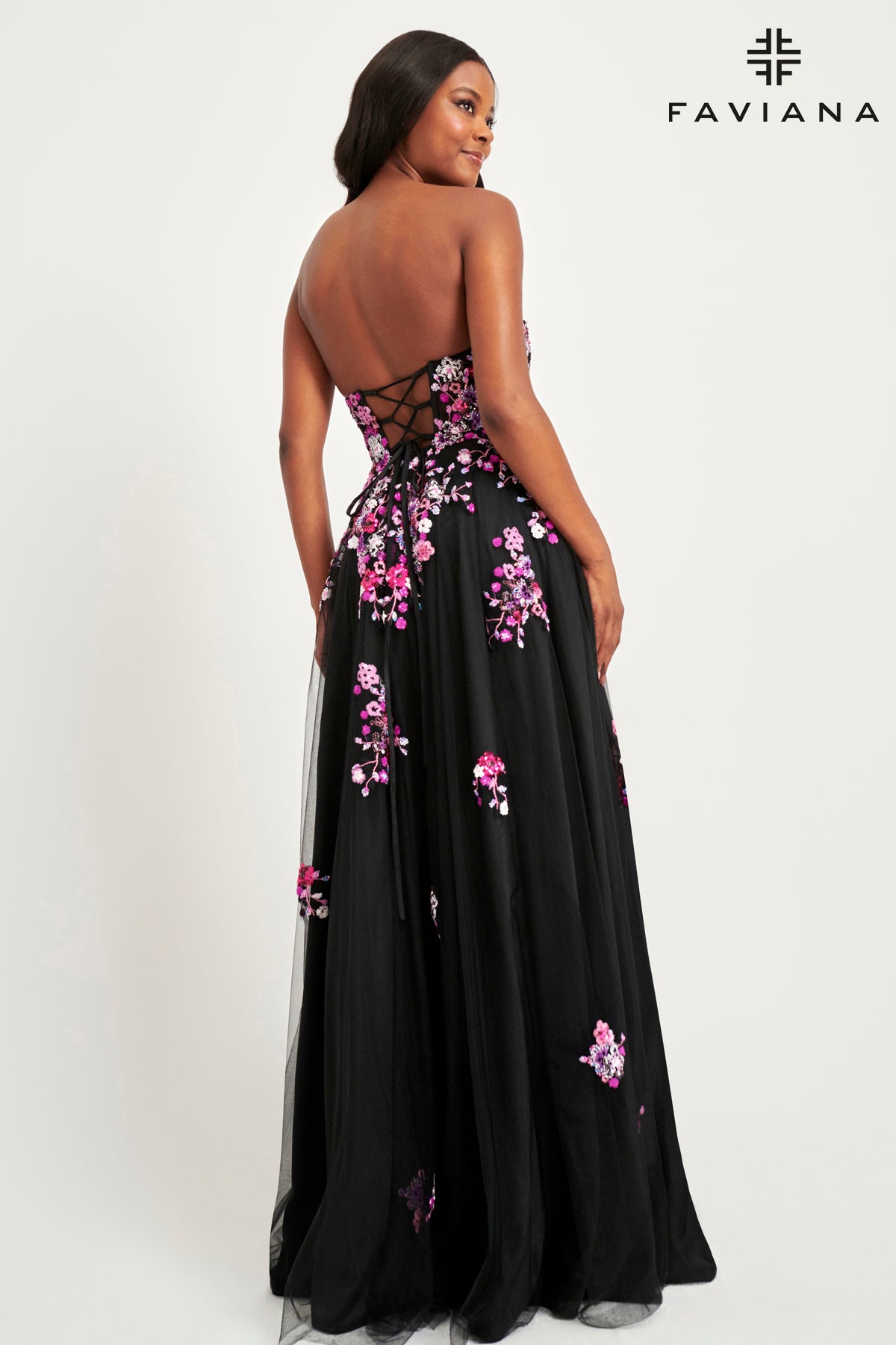Strapless Corset Gown With Sequin Floral Appliques