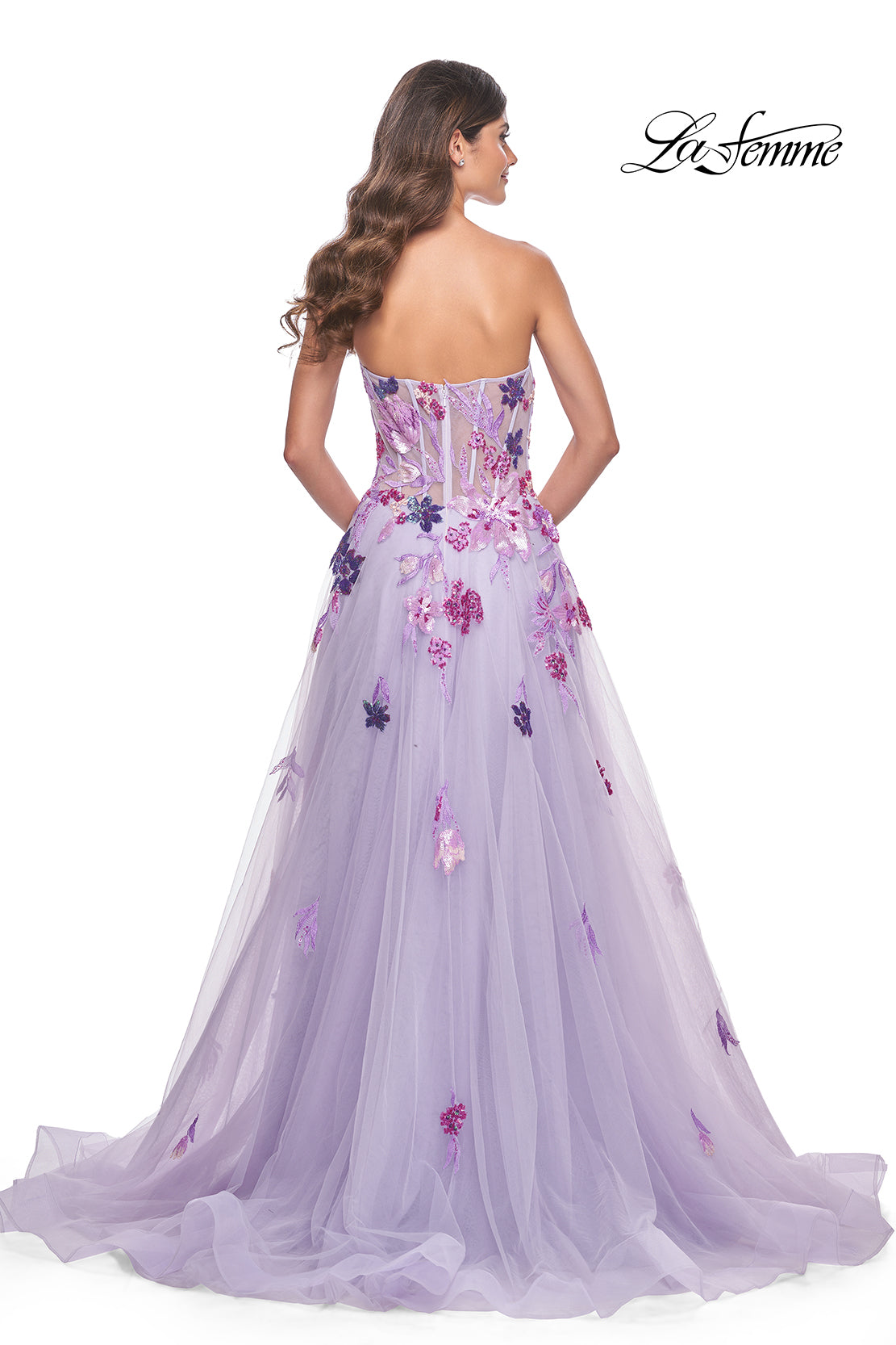 Strapless Gown with Multicolour Sequined Flowers