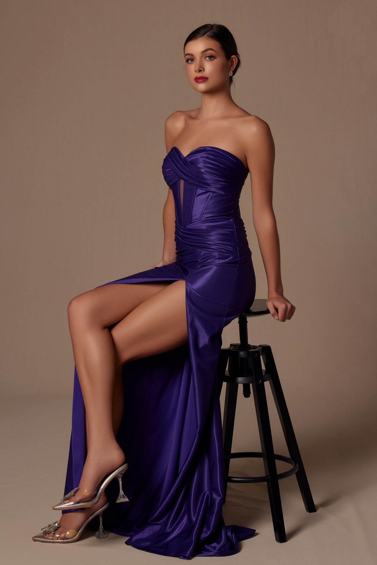 Strapless Satin Fitted Corset Dress