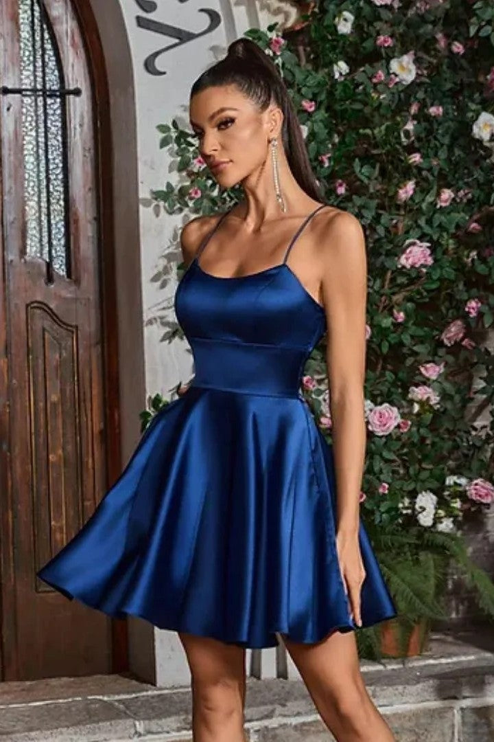 Strappy Back Satin Short Dress