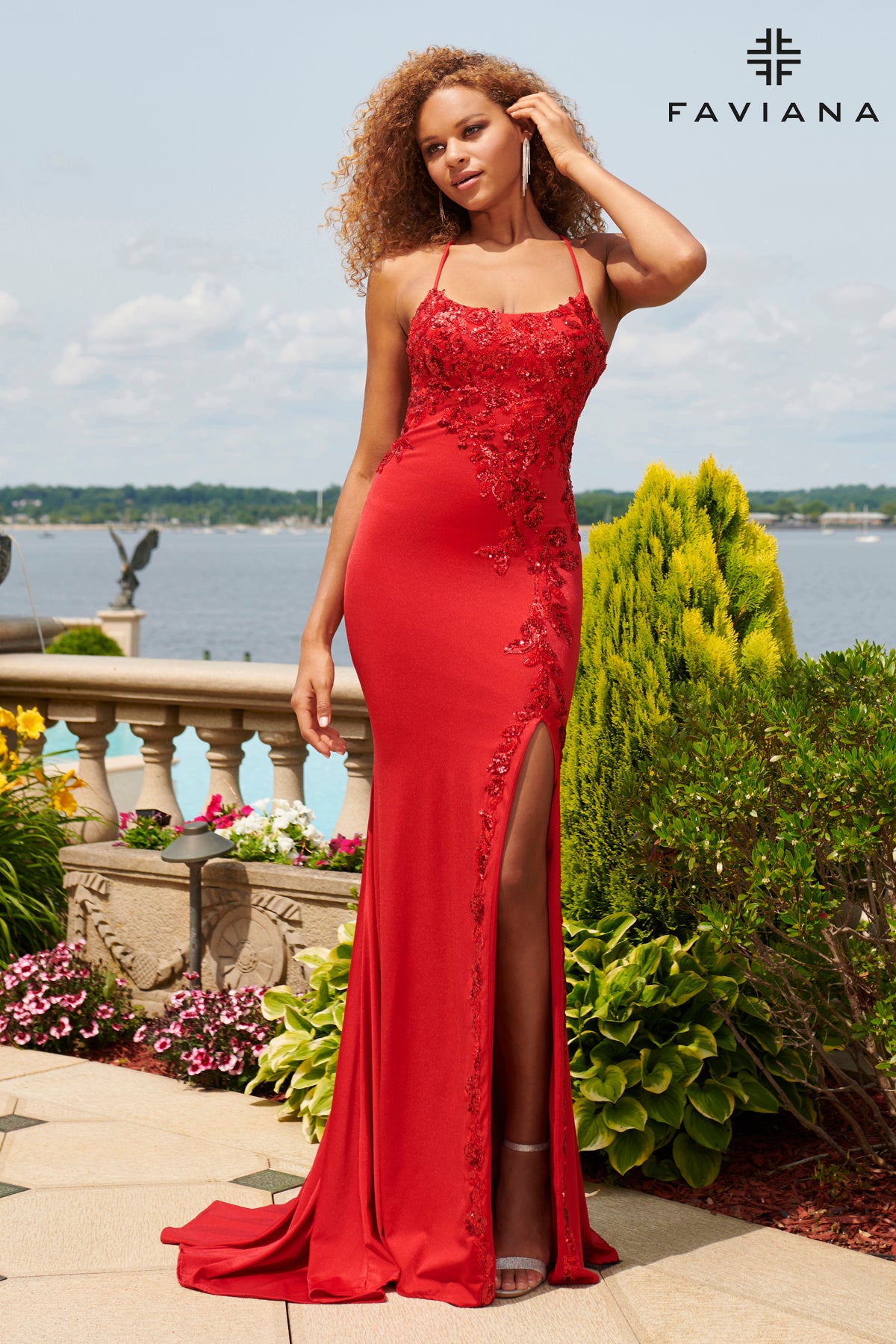 Strappy Back Sequin Applique Mermaid Gown