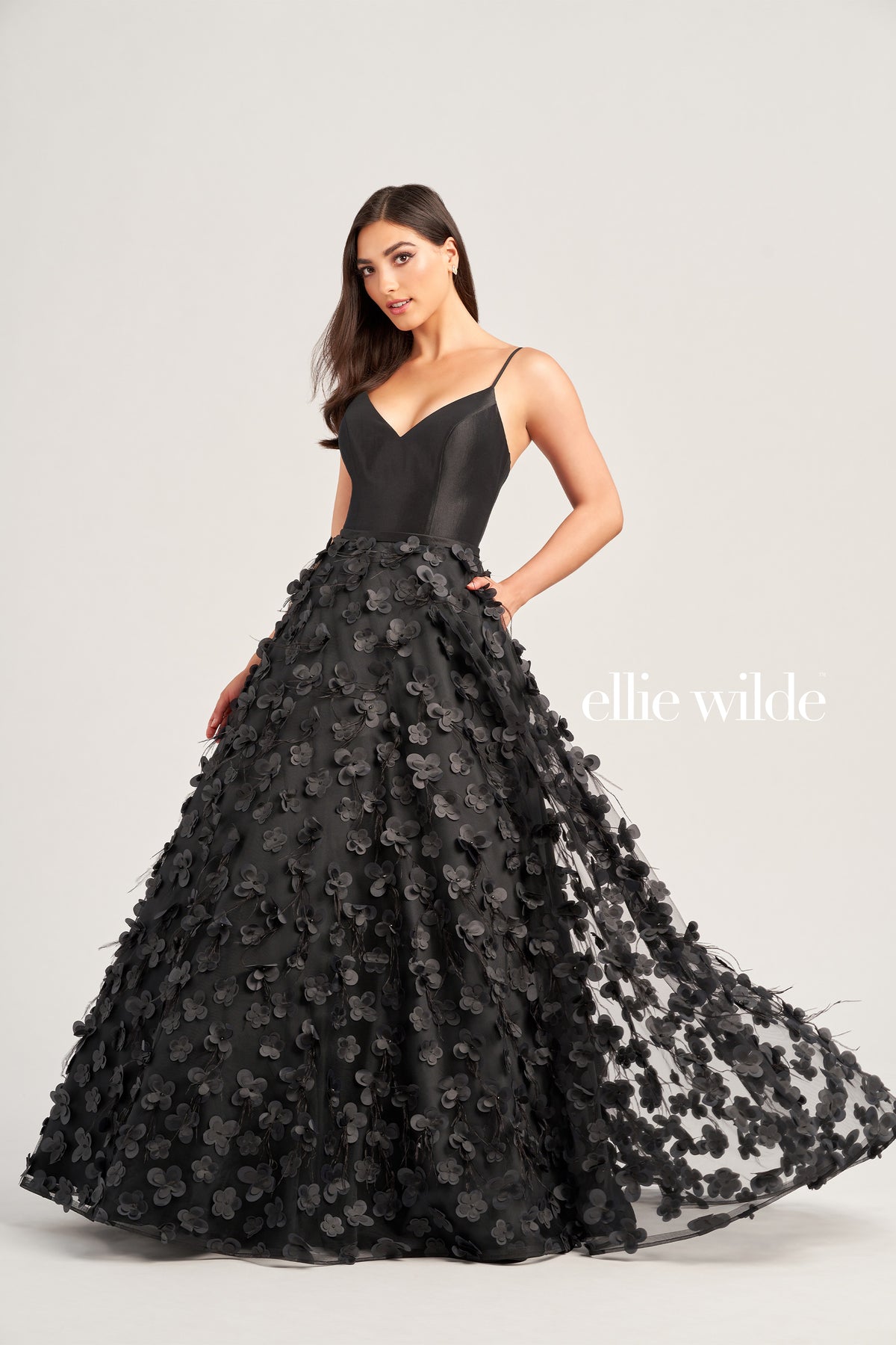 Stretch Taffeta Ballgown with 3D Flowers