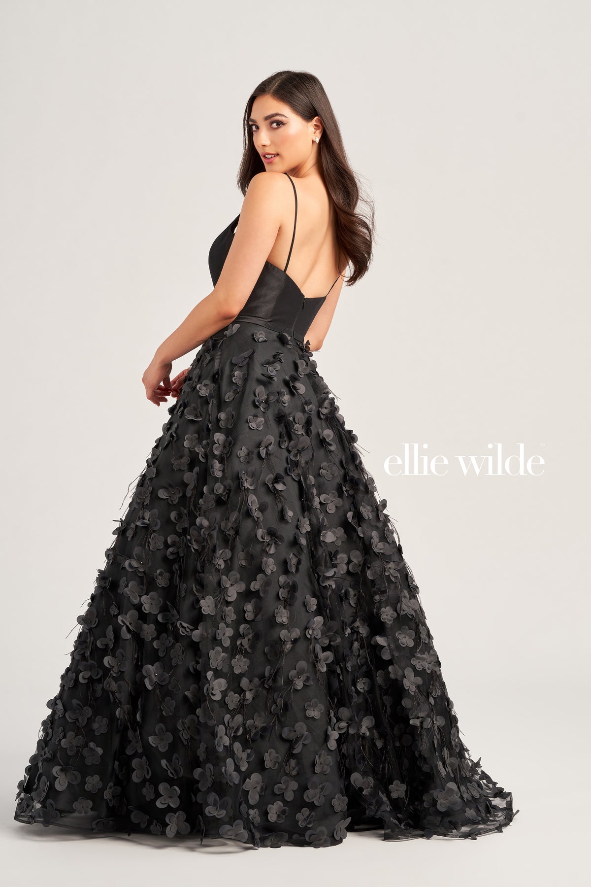 Stretch Taffeta Ballgown with 3D Flowers